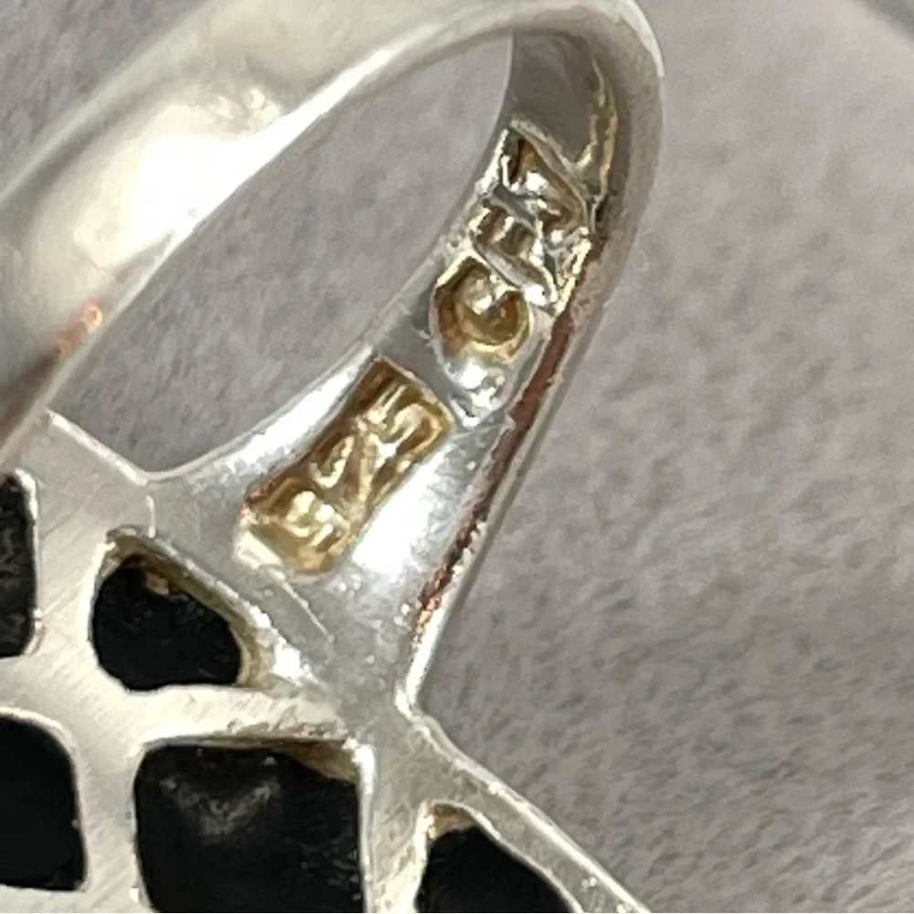 Vintage CFJ 925 Sterling Silver Black Onyx Ring Art Deco Geometric Band